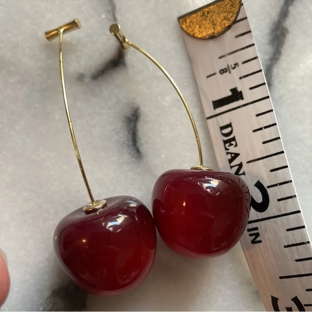 New! Anthropologie Jewelry Red Cherry Drop Earrings NWOT - Picture 8 of 12